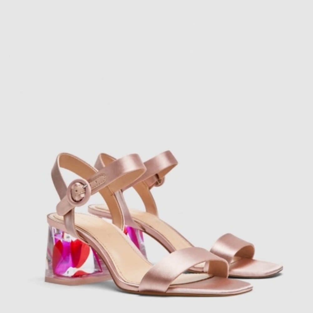Zara satin clear block heel sandals